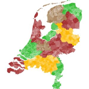 Magnetická mapa Nizozemí, administrativní, barevná (samolepící feretická fólie) 66 x 79 cm