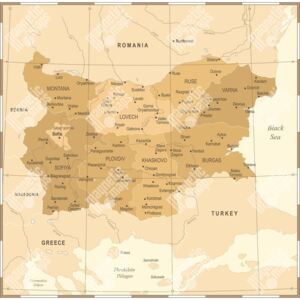 Magnetická mapa Bulharska, vintage, béžová (samolepící feretická fólie) 67 x 66 cm