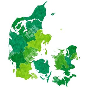 Magnetická mapa Dánska, ilustrovaná, zeleno-žlutá (samolepící feretická fólie) 67 x 66 cm