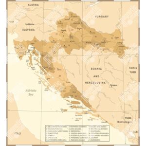 Magnetická mapa Chorvatska, vintage, béžová (samolepící feretická fólie) 66 x 73 cm