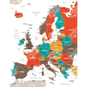 Magnetická mapa Evropy, detailní, barevná (samolepící feretická fólie) 66 x 85 cm