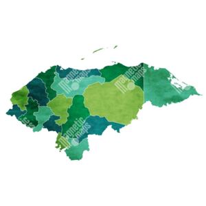 Magnetická mapa Hondurasu, ilustrovaná, zeleno-modrá (samolepící feretická fólie) 67 x 66 cm