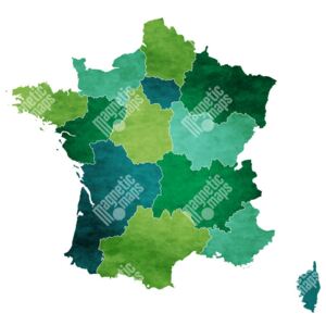 Magnetická mapa Francie, ilustrovaná, zeleno-modrá (samolepící feretická fólie) 66 x 66 cm