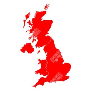Magnetická mapa Velké Británie, ilustrovaná, červená (samolepící feretická fólie) 66 x 83 cm