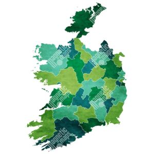 Magnetická mapa Irska, ilustrovaná, zeleno-modrá (samolepící feretická fólie) 66 x 66 cm