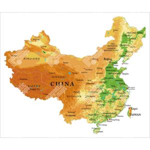 Magnetická mapa Číny, geografická, barevná (samolepící feretická fólie) 79 x 66 cm
