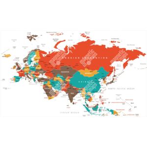 Magnetická mapa Eurasie - Evropa a Asie, ilustrovaná, barevná (samolepící feretická fólie) 113 x 66 cm