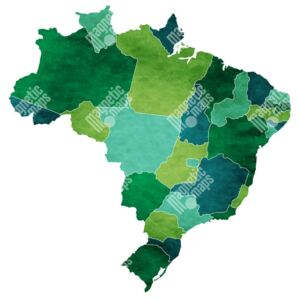 Magnetická mapa Brazílie, ilustrovaná, zeleno-modrá (samolepící feretická fólie) 66 x 66 cm