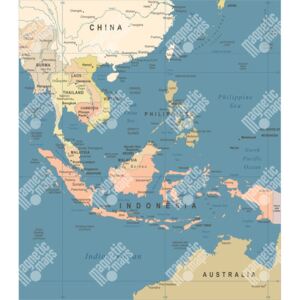 Magnetická mapa Jihovýchodní Asie, ilustrovaná, vintage (samolepící feretická fólie) 66 x 76 cm