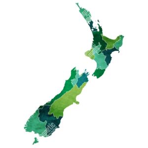 Magnetická mapa Nového Zélandu, ilustrovaná, zeleno-modrá (samolepící feretická fólie) 66 x 66 cm