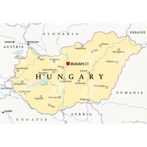 Magnetická mapa Maďarska, politická, béžová (samolepící feretická fólie) 97 x 66 cm