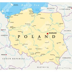 Magnetická mapa Polska, politická, béžová (samolepící feretická fólie) 71 x 66 cm