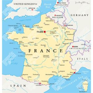 Magnetická mapa Francie, politická, béžová (samolepící feretická fólie) 66 x 69 cm