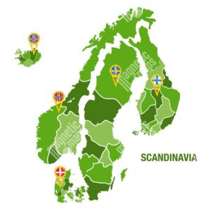 Magnetická mapa Skandinávie, ilustrovaná, zelená (samolepící feretická fólie) 83 x 66 cm