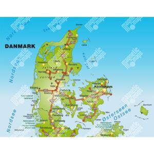 Magnetická mapa Dánska, silnice, zelená (samolepící feretická fólie) 85 x 66 cm