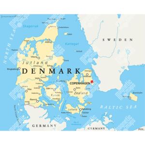 Magnetická mapa Dánska, politická, béžová (samolepící feretická fólie) 82 x 66 cm