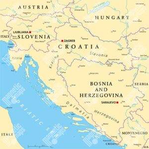 Magnetická mapa Chorvatska, politická, béžová (samolepící feretická fólie) 66 x 66 cm