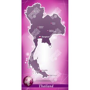 Magnetická mapa Thajska, ilustrovaná, fialová (samolepící feretická fólie) 66 x 127 cm