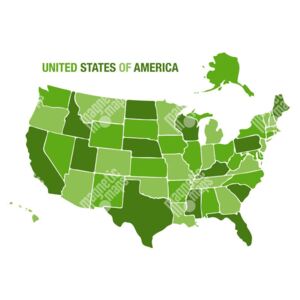 Magnetická mapa Spojených států Amerických, ilustrovaná, zelená (samolepící feretická fólie) 83 x 66 cm