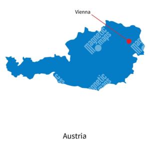 Magnetická mapa Rakouska, ilustrovaná, modrá (samolepící feretická fólie) 66 x 66 cm