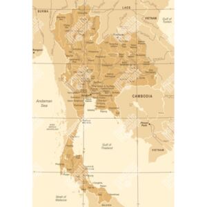 Magnetická mapa Thajska, vintage, hnědá (samolepící feretická fólie) 66 x 97 cm