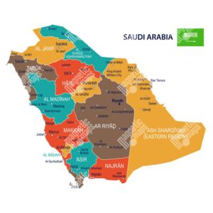 Magnetická mapa Saudské Arábie, ilustrovaná, barevná (samolepící feretická fólie) 79 x 66 cm