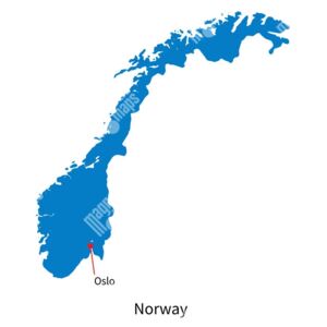 Magnetická mapa Norska, ilustrovaná, modrá (samolepící feretická fólie) 66 x 66 cm