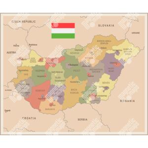 Magnetická mapa Maďarska, vintage, barevná (samolepící feretická fólie) 80 x 66 cm