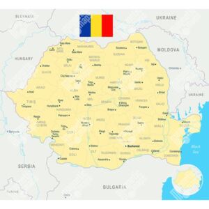 Magnetická mapa Rumunska, detailní, žlutá (samolepící feretická fólie) 73 x 66 cm