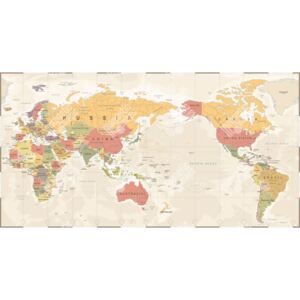 Magnetická mapa Světa, ilustrovaná - rámeček, retro (samolepící feretická fólie) 128 x 66 cm