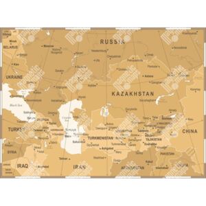 Magnetická mapa Kazachstánu, vintage, hnědá (samolepící feretická fólie) 91 x 66 cm