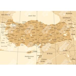Magnetická mapa Turecka, vintage, hnědá (samolepící feretická fólie) 93 x 66 cm