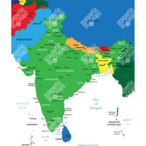 Magnetická mapa Indie, ilustrovaná, barevná (samolepící feretická fólie) 66 x 79 cm