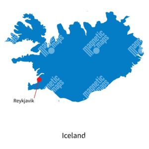 Magnetická mapa Islandu, ilustrovaná, modrá (samolepící feretická fólie) 66 x 66 cm