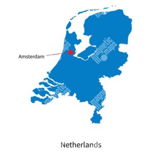 Magnetická mapa Nizozemí, ilustrovaná, modrá (samolepící feretická fólie) 66 x 66 cm