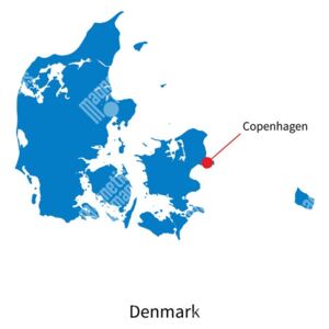 Magnetická mapa Dánska, ilustrovaná, modrá (samolepící feretická fólie) 66 x 66 cm