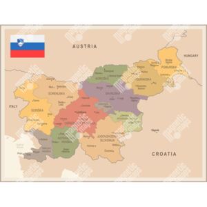 Magnetická mapa Slovinska, vintage, barevná (samolepící feretická fólie) 87 x 66 cm