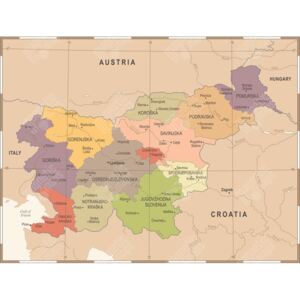 Magnetická mapa Slovinska, vintage, barevná (samolepící feretická fólie) 88 x 66 cm