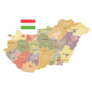 Magnetická mapa Maďarska, vintage, barevná (samolepící feretická fólie) 102 x 66 cm