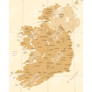 Magnetická mapa Irska, vintage, hnědá (samolepící feretická fólie) 66 x 83 cm
