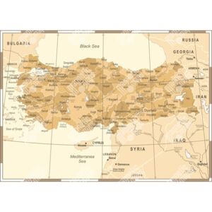 Magnetická mapa Turecka, vintage, hnědá (samolepící feretická fólie) 93 x 66 cm