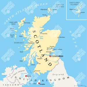 Magnetická mapa Skotska, politická, béžová (samolepící feretická fólie) 66 x 66 cm