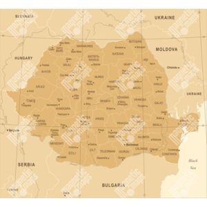 Magnetická mapa Rumunska, vintage, hnědá (samolepící feretická fólie) 73 x 66 cm