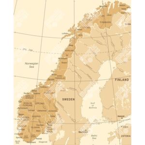 Magnetická mapa Norska, vintage, hnědá (samolepící feretická fólie) 66 x 82 cm
