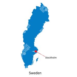 Magnetická mapa Švédska, ilustrovaná, modrá (samolepící feretická fólie) 66 x 66 cm