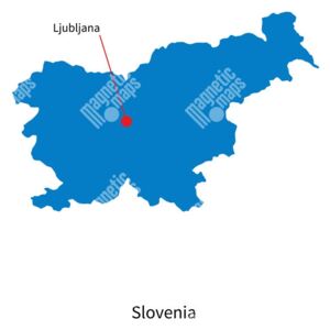 Magnetická mapa Slovinska, ilustrovaná, modrá (samolepící feretická fólie) 66 x 66 cm