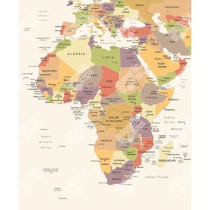 Magnetická mapa Afriky, vintage, barevná (samolepící feretická fólie) 66 x 81 cm