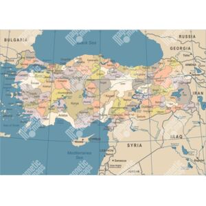 Magnetická mapa Turecka, vintage, barevná (samolepící feretická fólie) 93 x 66 cm