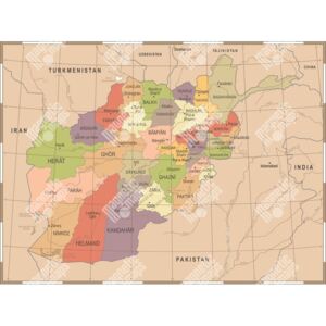 Magnetická mapa Afganistánu, vintage, barevná (samolepící feretická fólie) 89 x 66 cm
