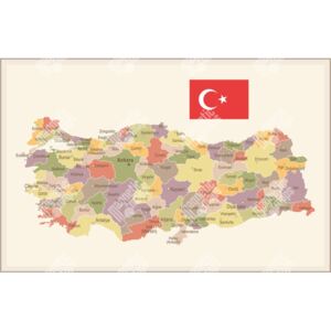 Magnetická mapa Turecka, vintage, barevná (samolepící feretická fólie) 102 x 66 cm